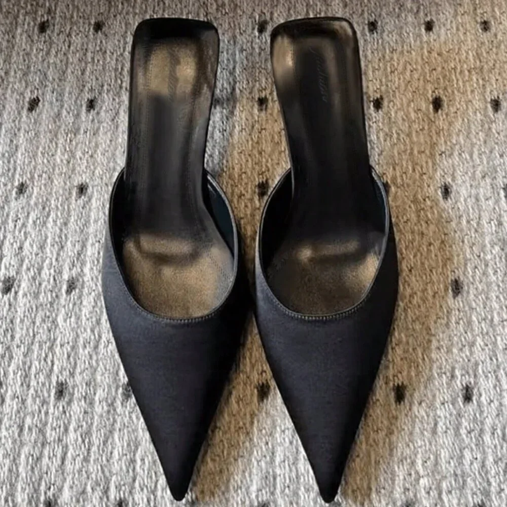 Black Satin Women's Elegant Casual Outdoor Slip-On Mules